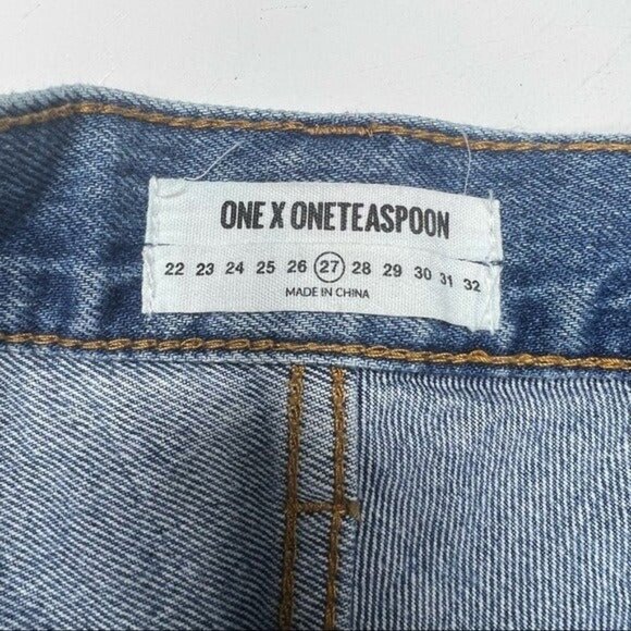 One Teaspoon Light Wash 27 Distressed Cutoff Jean Shorts Button Fly High Waisted - Picture 8 of 11